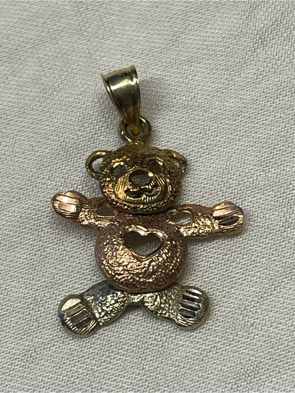Vintage Tri-Color Articulated Teddy Bear Pendant Necklace Charm 14K
